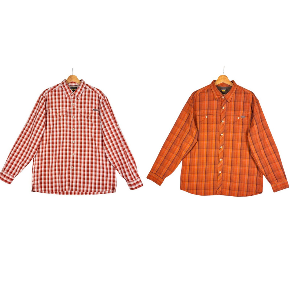 Eddie Bauer Lot of 2 Lightweight Performance Plaid Button Up Shirts Mens Large